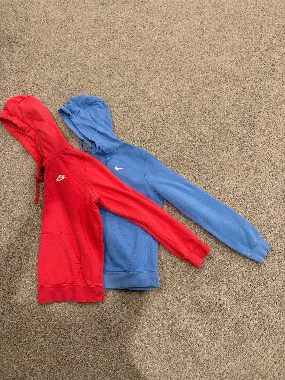 Nike Hoodies Duo — Pink & Light Blue Pullover Hoodies